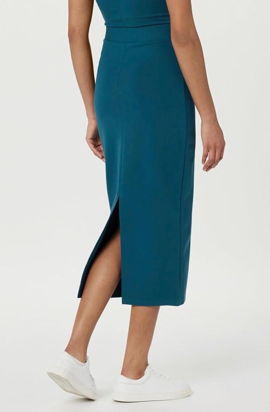 The Drop Ponte Teal Turquoise Blue Midi Pencil Skirt Career Stretch Skirt Medium